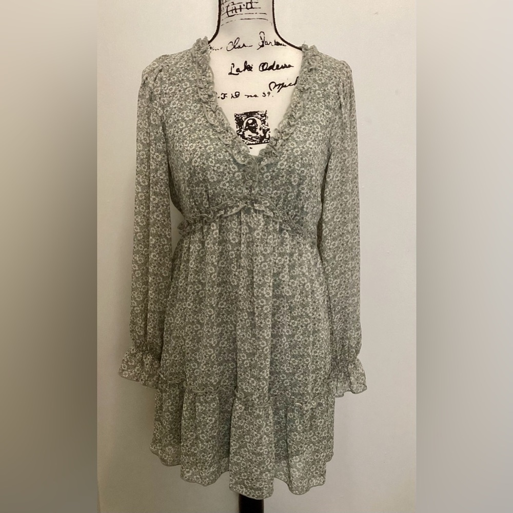 NWT Allison & Kelly Floral long sly ruffle trim fit & flare Dress SzM